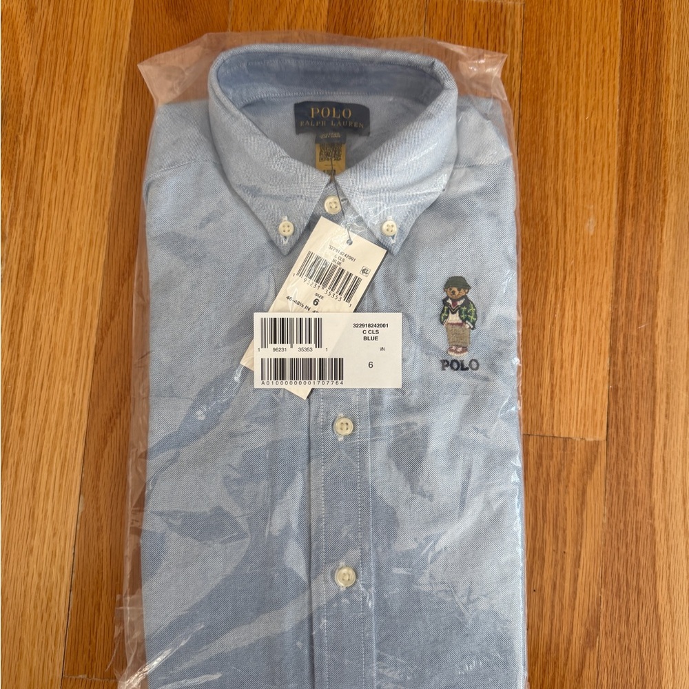 Polo by Ralph Lauren kids Light Blue bear Button-Down Shirt 6 year old